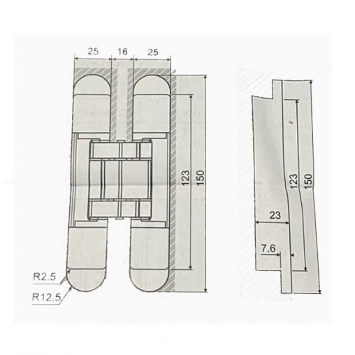 Петля дверная черного цвета универсальная скрытого монтажа