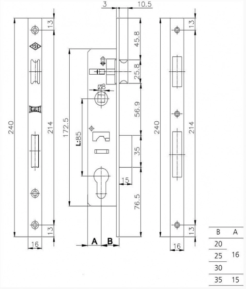 Комплект замка Евро30 с ручкой ухватом цвет-красный цилиндр-80 ключ-ключ