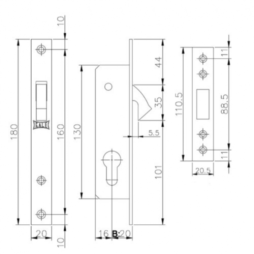 Замок для откатных ворот, раздвижных дверей, KALE 201