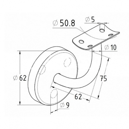 Держатель поручня - пристенок трубы 50мм AISI304 с крышкой арт к010