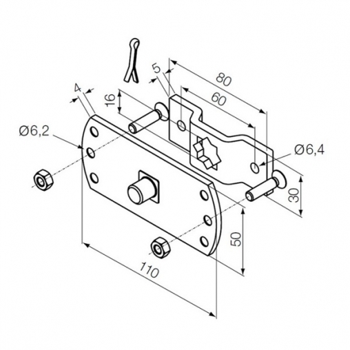 Крепление алюминиевое для внутривальной автоматики 110Х50 штифт 16 мм