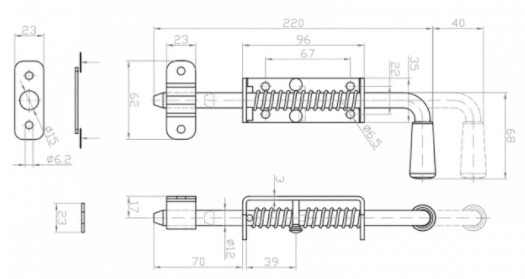 Засов пружинный вертикальный размеры арт.64.066