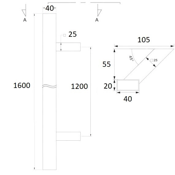 Размеры 40х20 1600мм од
