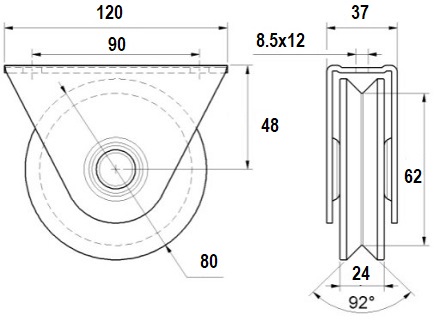 Колесо опорное V 80мм 412.80